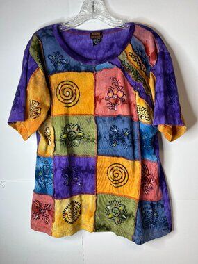 Rising International Size 2XL Colorful Patchwork Tie Dye BOHO Hippie Top Nepal